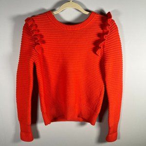 Banana Republic Orange Knit Sweater Ruffle Shoulder Ribbed Cuff Size Medium